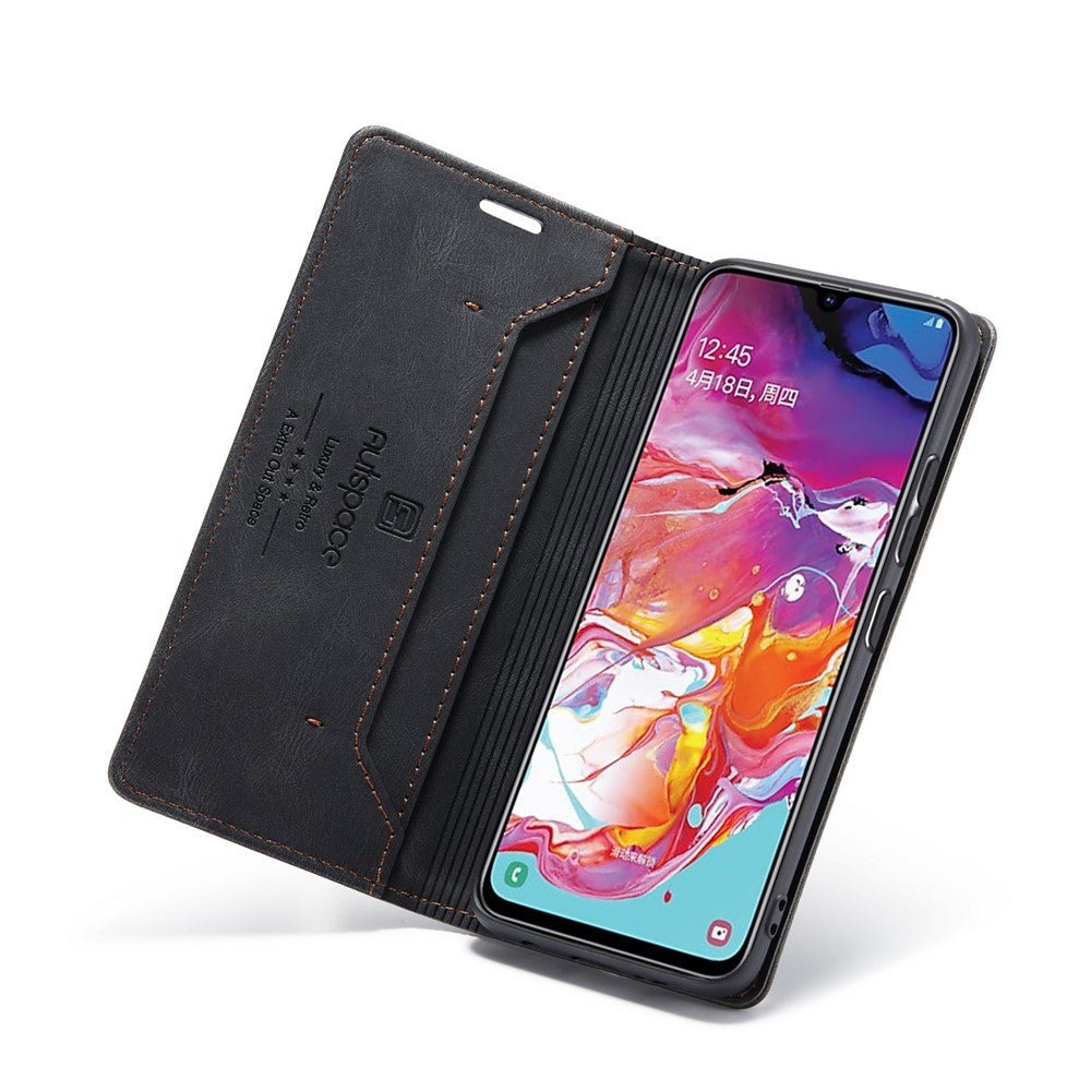 AUTSPACE A01 Series RFID Blokerende Retro Mat Læder Etui Pung til Samsung Galaxy A70