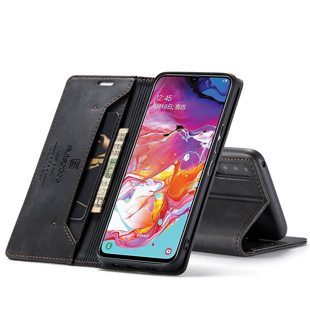 AUTSPACE A01 Series RFID Blokerende Retro Mat Læder Etui Pung til Samsung Galaxy A70