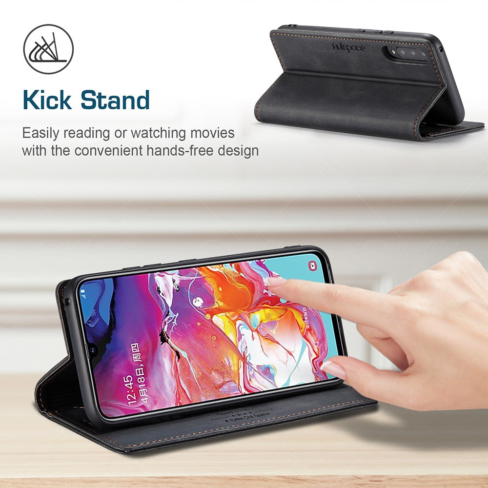 AUTSPACE A01 Series RFID Blokerende Retro Mat Læder Etui Pung til Samsung Galaxy A70