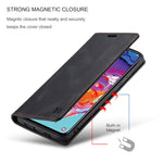 AUTSPACE A01 Series RFID Blokerende Retro Mat Læder Etui Pung til Samsung Galaxy A70