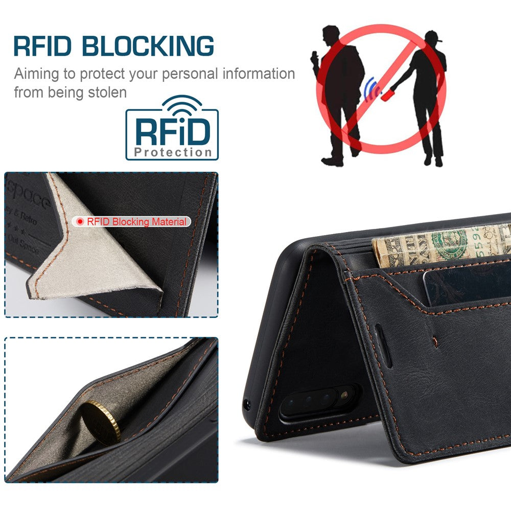 AUTSPACE A01 Series RFID Blokerende Retro Mat Læder Etui Pung til Samsung Galaxy A70