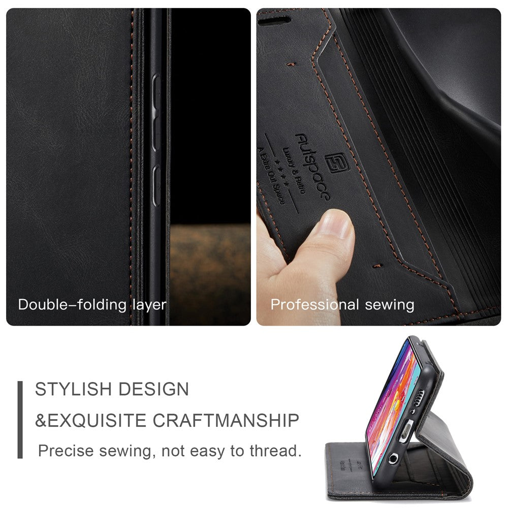 AUTSPACE A01 Series RFID Blokerende Retro Mat Læder Etui Pung til Samsung Galaxy A70