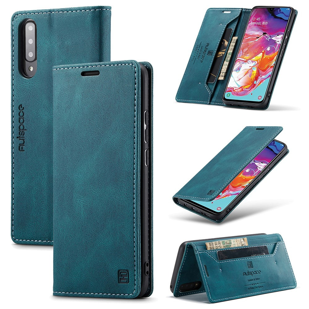 AUTSPACE A01 Series RFID Blokerende Retro Mat Læder Etui Pung til Samsung Galaxy A70