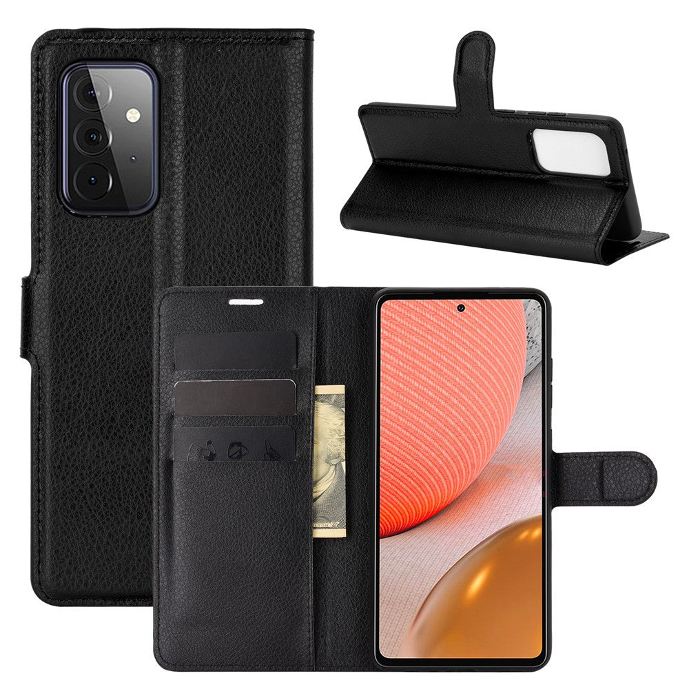 Wallet Stand Design Litchi Tekstur Læder Telefoncover til Samsung Galaxy A72 4G / 5G