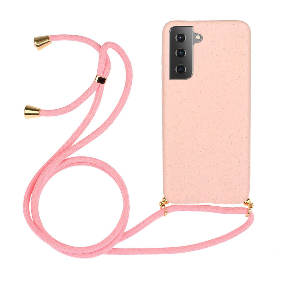 For Samsung Galaxy S21 4G / 5G Wheat Straw Soft TPU Drop Protection Cover with Multi-function Strap