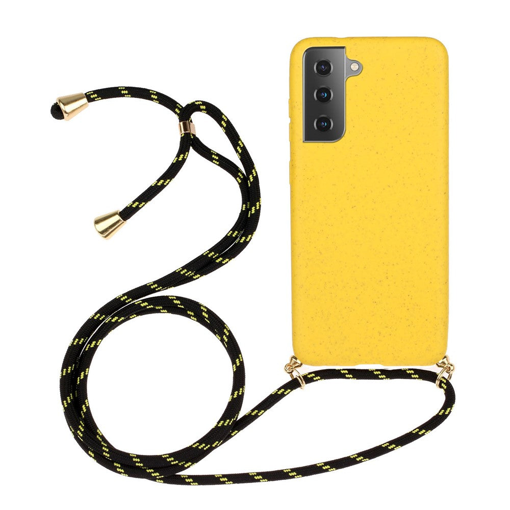 For Samsung Galaxy S21 4G / 5G Wheat Straw Soft TPU Drop Protection Cover with Multi-function Strap