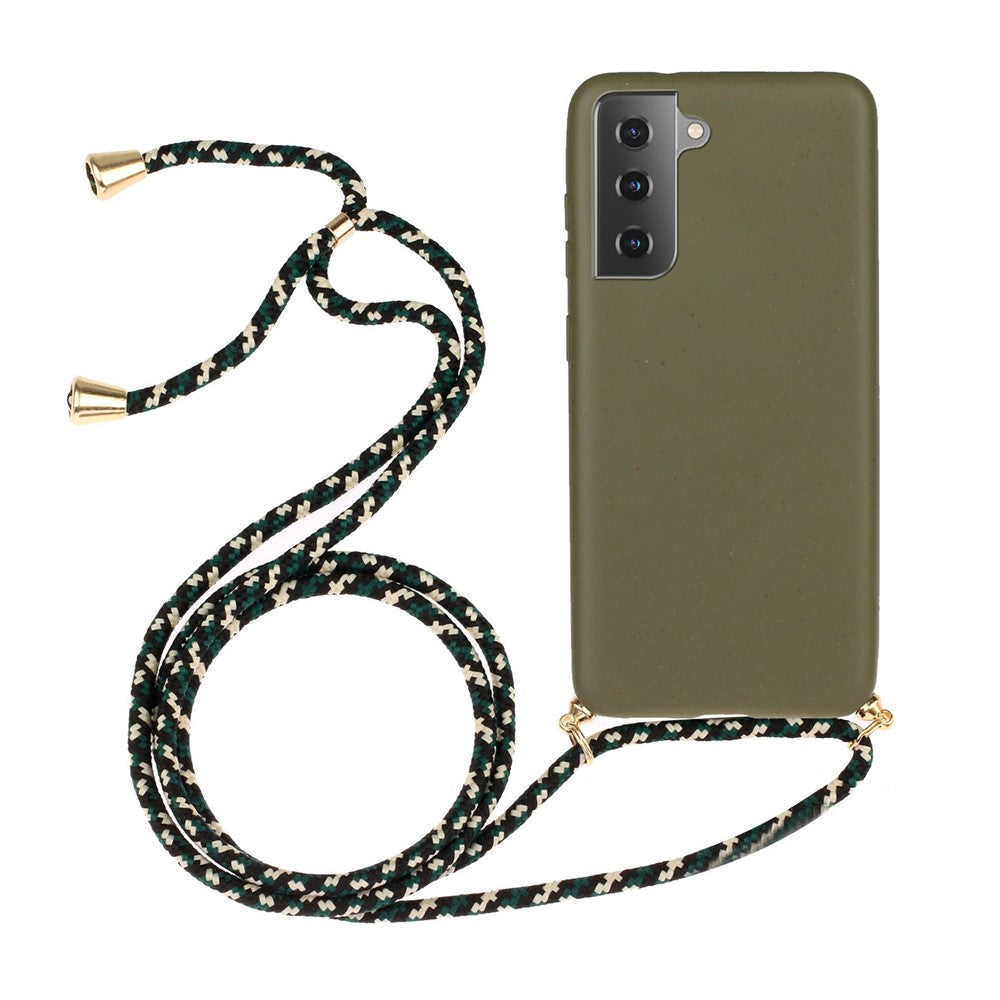 For Samsung Galaxy S21 4G / 5G Wheat Straw Soft TPU Drop Protection Cover with Multi-function Strap