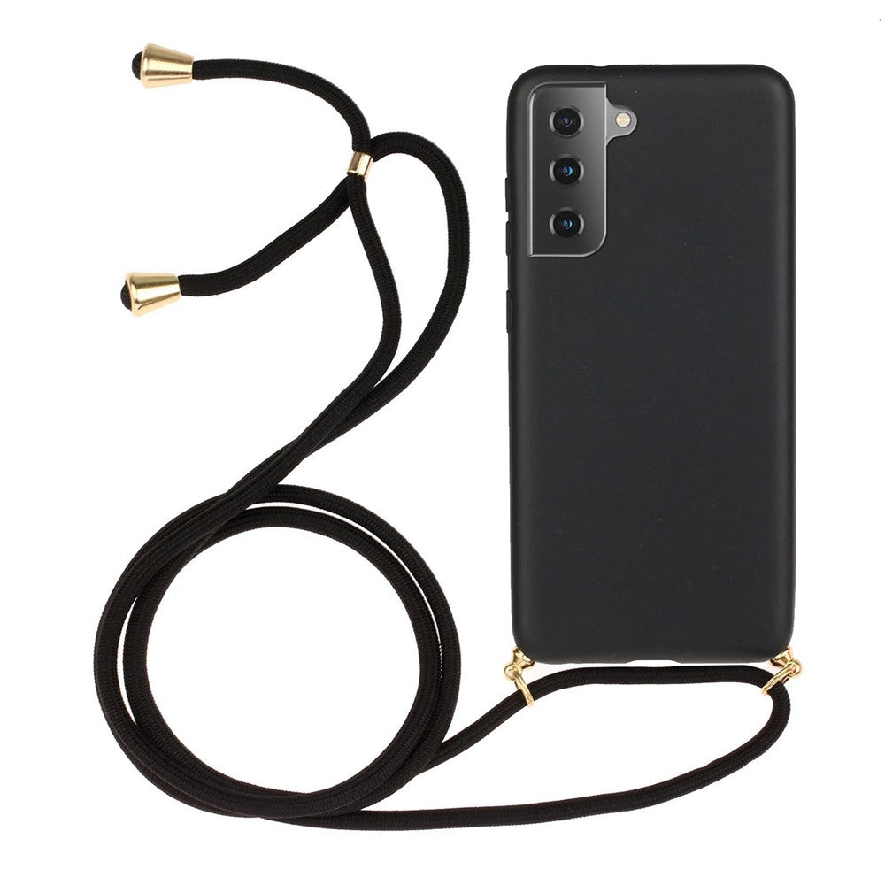For Samsung Galaxy S21+ 5G Natural Eco-Friendly Design Wheat Straw Soft TPU Phone Case with Long Strap
