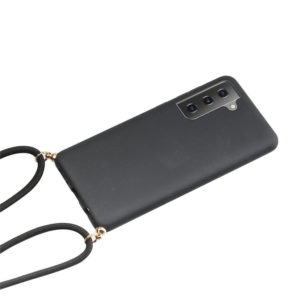 For Samsung Galaxy S21+ 5G Natural Eco-Friendly Design Wheat Straw Soft TPU Phone Case with Long Strap