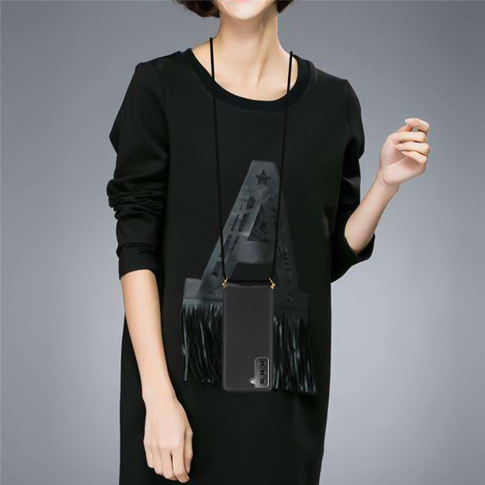 For Samsung Galaxy S21+ 5G Natural Eco-Friendly Design Wheat Straw Soft TPU Phone Case with Long Strap