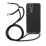 For Samsung Galaxy S21 Ultra 5G Back Case Wheat Straw + TPU Shockproof Phone Cover with Adjustable Lanyard