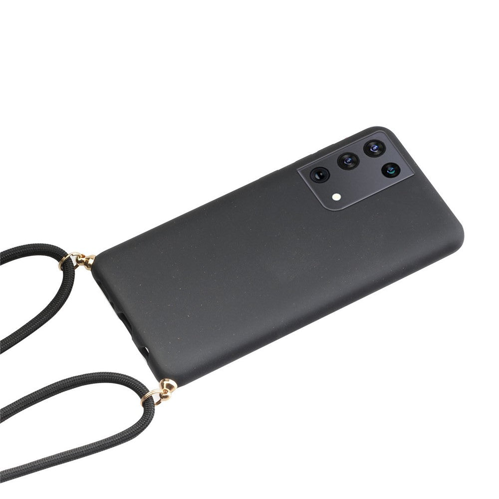 For Samsung Galaxy S21 Ultra 5G Back Case Wheat Straw + TPU Shockproof Phone Cover with Adjustable Lanyard