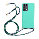 For Samsung Galaxy S21 Ultra 5G Back Case Wheat Straw + TPU Shockproof Phone Cover with Adjustable Lanyard