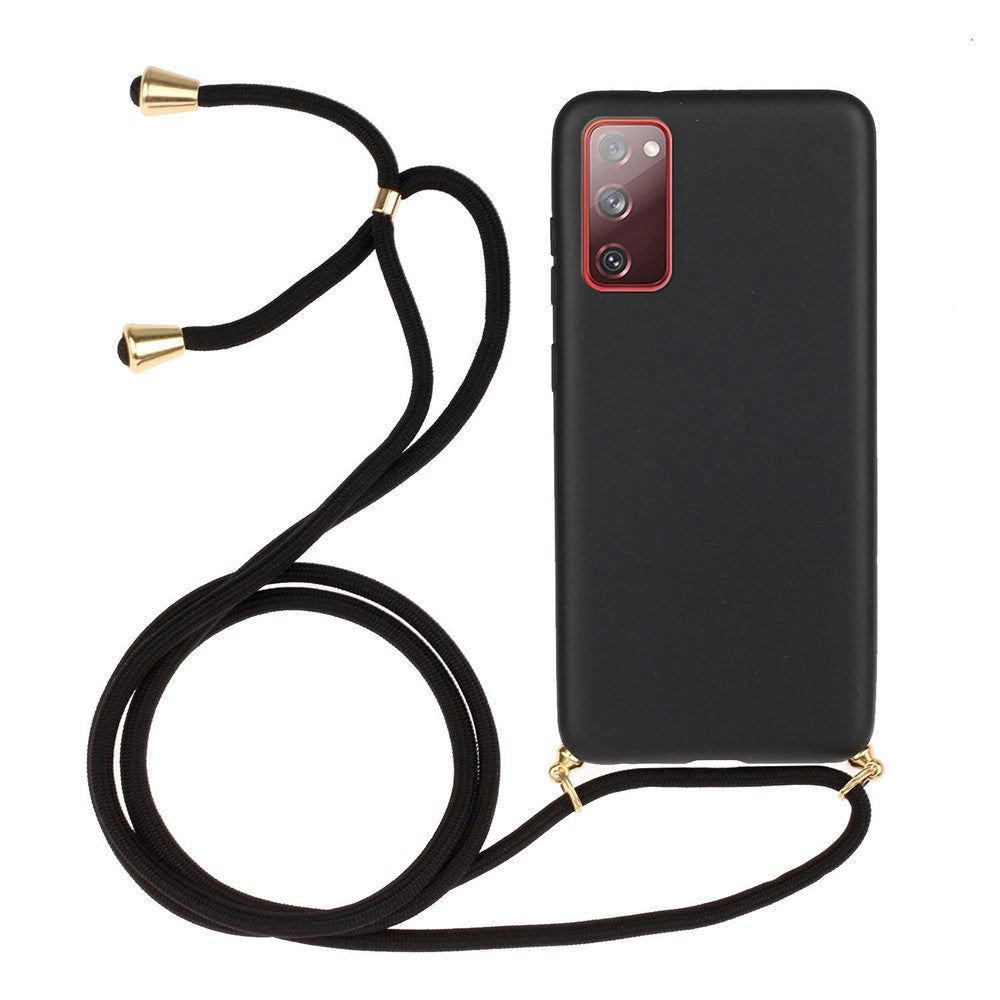 For Samsung Galaxy S20 FE 4G / FE 5G / S20 Lite / S20 FE 2022  Back Case Wheat Straw + TPU Shockproof Phone Cover with Adjustable Lanyard