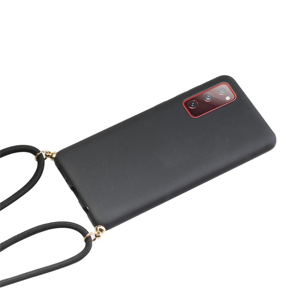 For Samsung Galaxy S20 FE 4G / FE 5G / S20 Lite / S20 FE 2022  Back Case Wheat Straw + TPU Shockproof Phone Cover with Adjustable Lanyard
