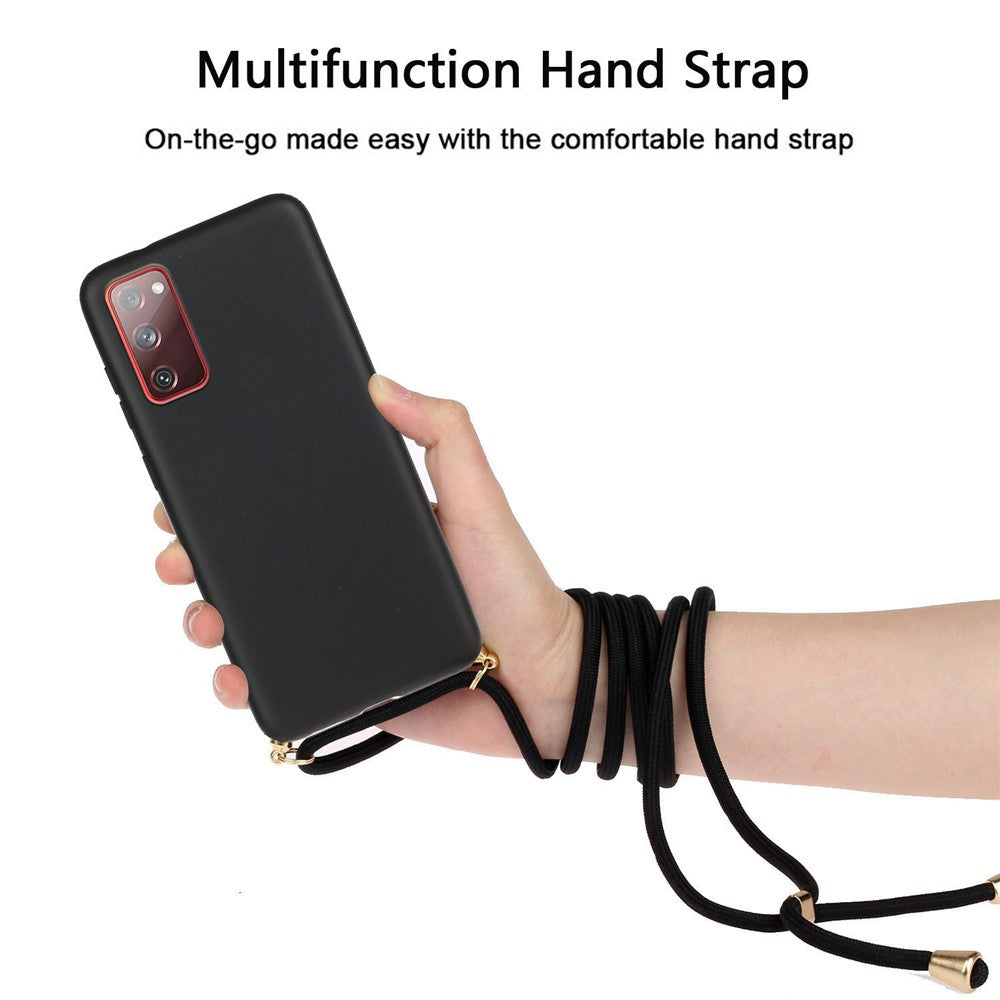 For Samsung Galaxy S20 FE 4G / FE 5G / S20 Lite / S20 FE 2022  Back Case Wheat Straw + TPU Shockproof Phone Cover with Adjustable Lanyard