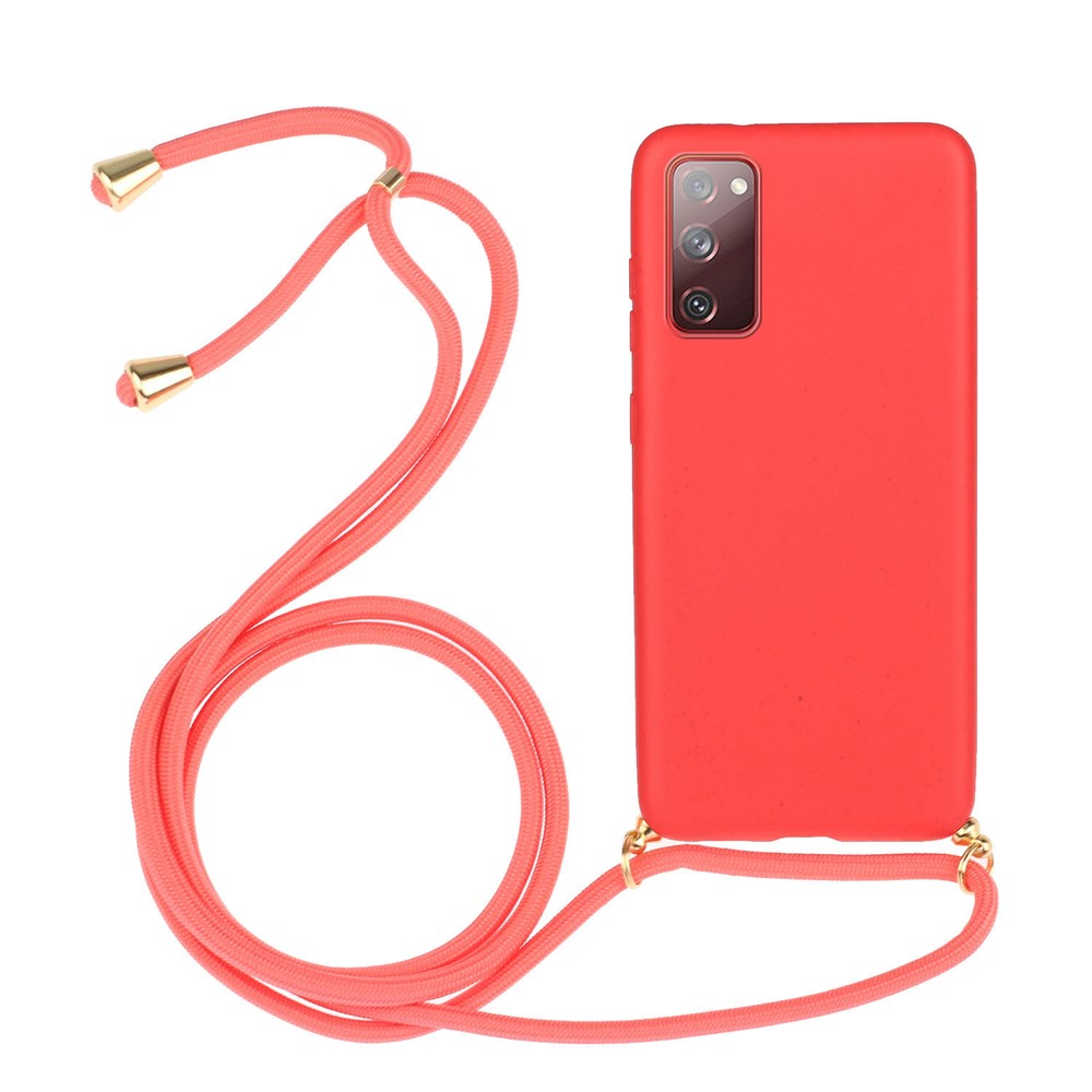 For Samsung Galaxy S20 FE 4G / FE 5G / S20 Lite / S20 FE 2022  Back Case Wheat Straw + TPU Shockproof Phone Cover with Adjustable Lanyard