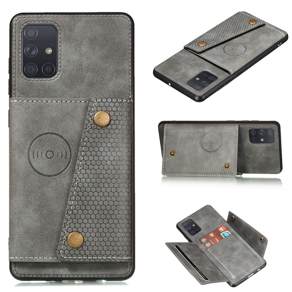 PU-läderbelagt TPU-skal med stöd och korthållare [inbyggt magnetiskt ark för fordon] för Samsung Galaxy A52 4G/5G / A52s 5G