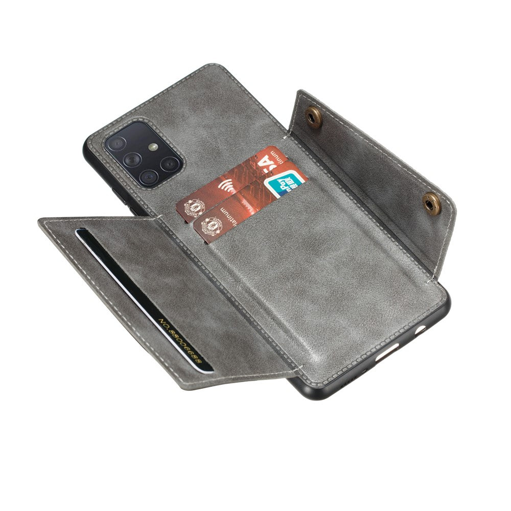 PU-läderbelagt TPU-skal med stöd och korthållare [inbyggt magnetiskt ark för fordon] för Samsung Galaxy A52 4G/5G / A52s 5G