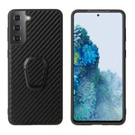 Phone Cover Shell Coated with PU Leather + Ring-Shape Kickstand Design for Samsung Galaxy S21 Plus 5G