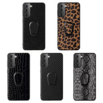Phone Cover Shell Coated with PU Leather + Ring-Shape Kickstand Design for Samsung Galaxy S21 Plus 5G