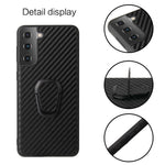 Phone Cover Shell Coated with PU Leather + Ring-Shape Kickstand Design for Samsung Galaxy S21 Plus 5G