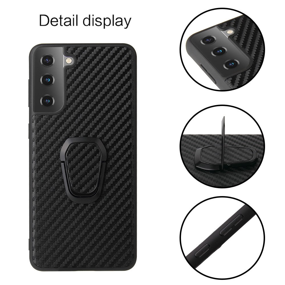 Phone Cover Shell Coated with PU Leather + Ring-Shape Kickstand Design for Samsung Galaxy S21 Plus 5G