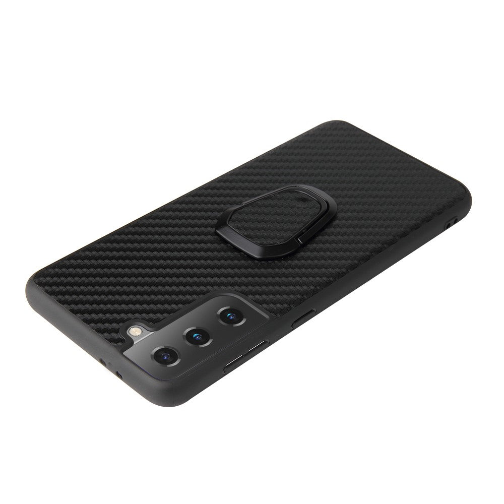 Phone Cover Shell Coated with PU Leather + Ring-Shape Kickstand Design for Samsung Galaxy S21 Plus 5G