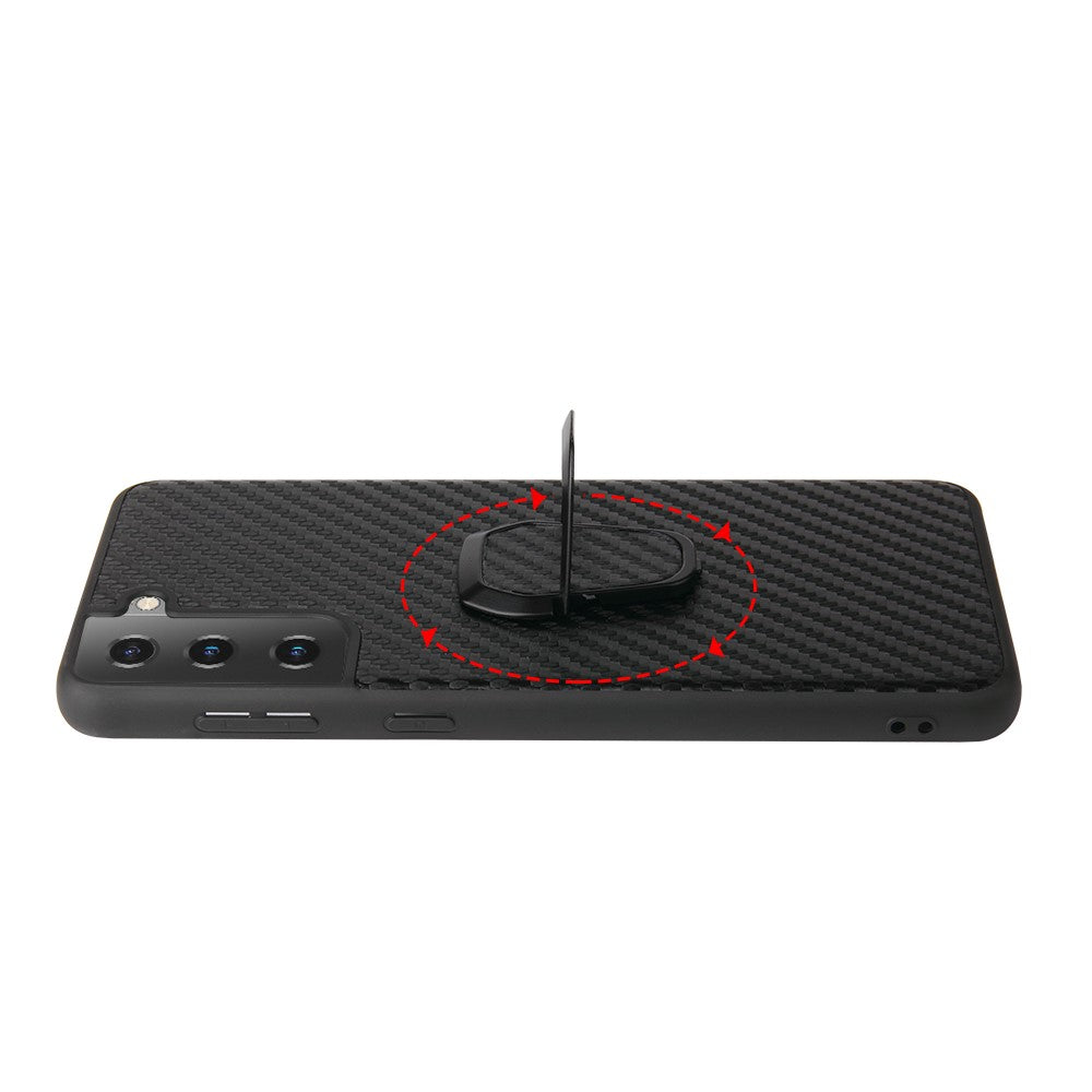 Phone Cover Shell Coated with PU Leather + Ring-Shape Kickstand Design for Samsung Galaxy S21 Plus 5G