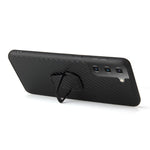 Phone Cover Shell Coated with PU Leather + Ring-Shape Kickstand Design for Samsung Galaxy S21 Plus 5G