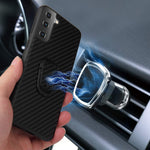Phone Cover Shell Coated with PU Leather + Ring-Shape Kickstand Design for Samsung Galaxy S21 Plus 5G
