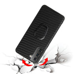Phone Cover Shell Coated with PU Leather + Ring-Shape Kickstand Design for Samsung Galaxy S21 Plus 5G