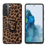 Phone Cover Shell Coated with PU Leather + Ring-Shape Kickstand Design for Samsung Galaxy S21 Plus 5G