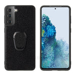Phone Cover Shell Coated with PU Leather + Ring-Shape Kickstand Design for Samsung Galaxy S21 Plus 5G