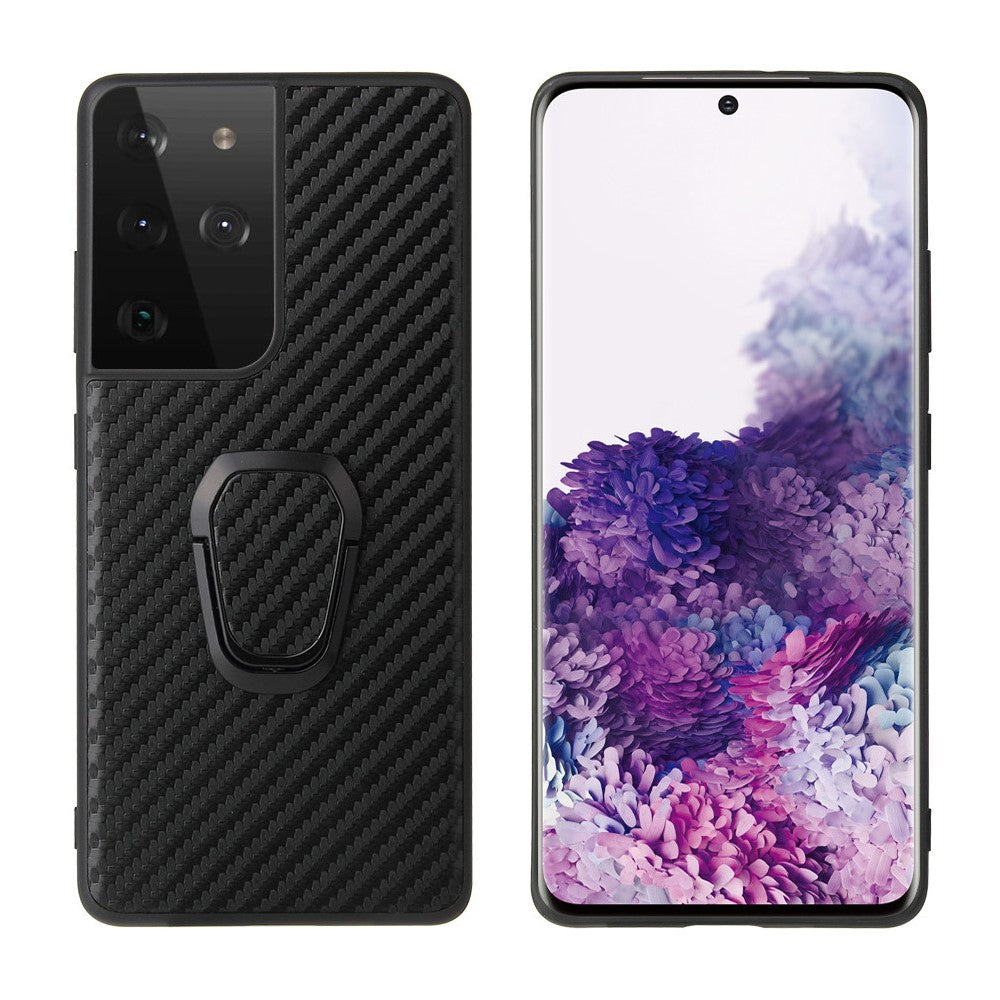 Ringformat stativskal med PU-läder för Samsung Galaxy S21 Ultra 5G