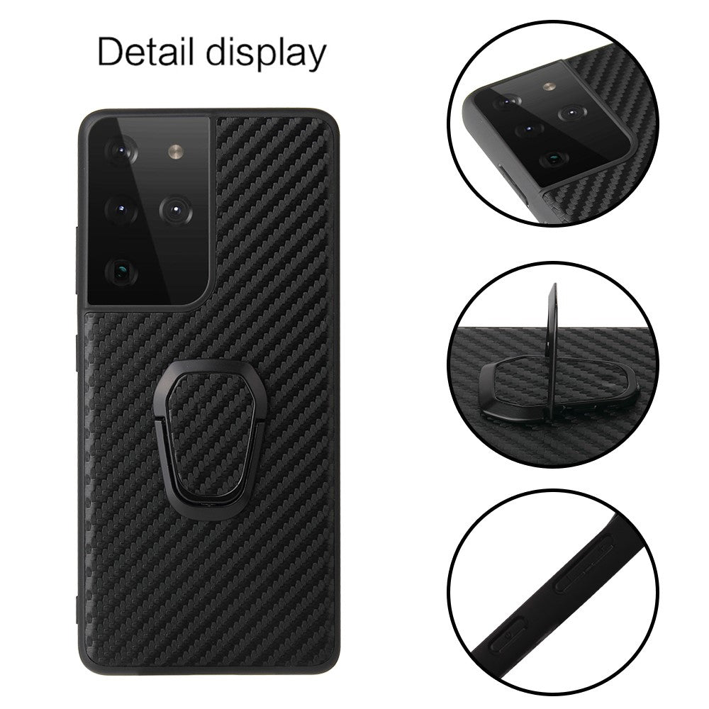 Ringformat stativskal med PU-läder för Samsung Galaxy S21 Ultra 5G