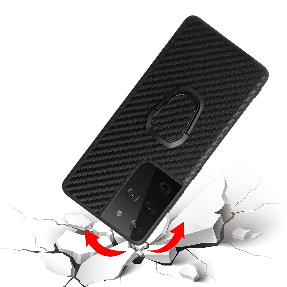 Ringformat stativskal med PU-läder för Samsung Galaxy S21 Ultra 5G