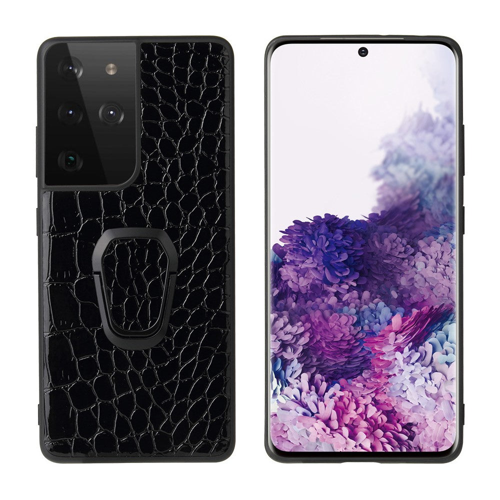 Ringformat stativskal med PU-läder för Samsung Galaxy S21 Ultra 5G