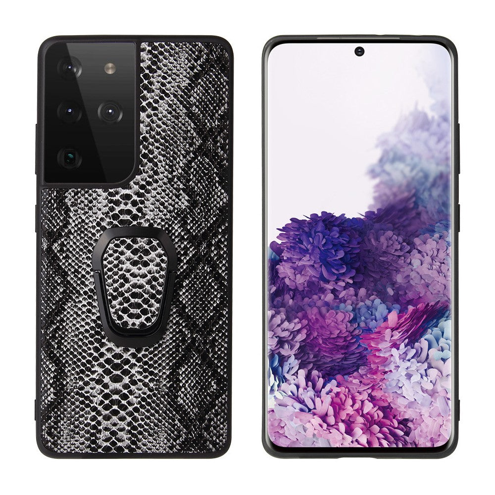 Ringformat stativskal med PU-läder för Samsung Galaxy S21 Ultra 5G