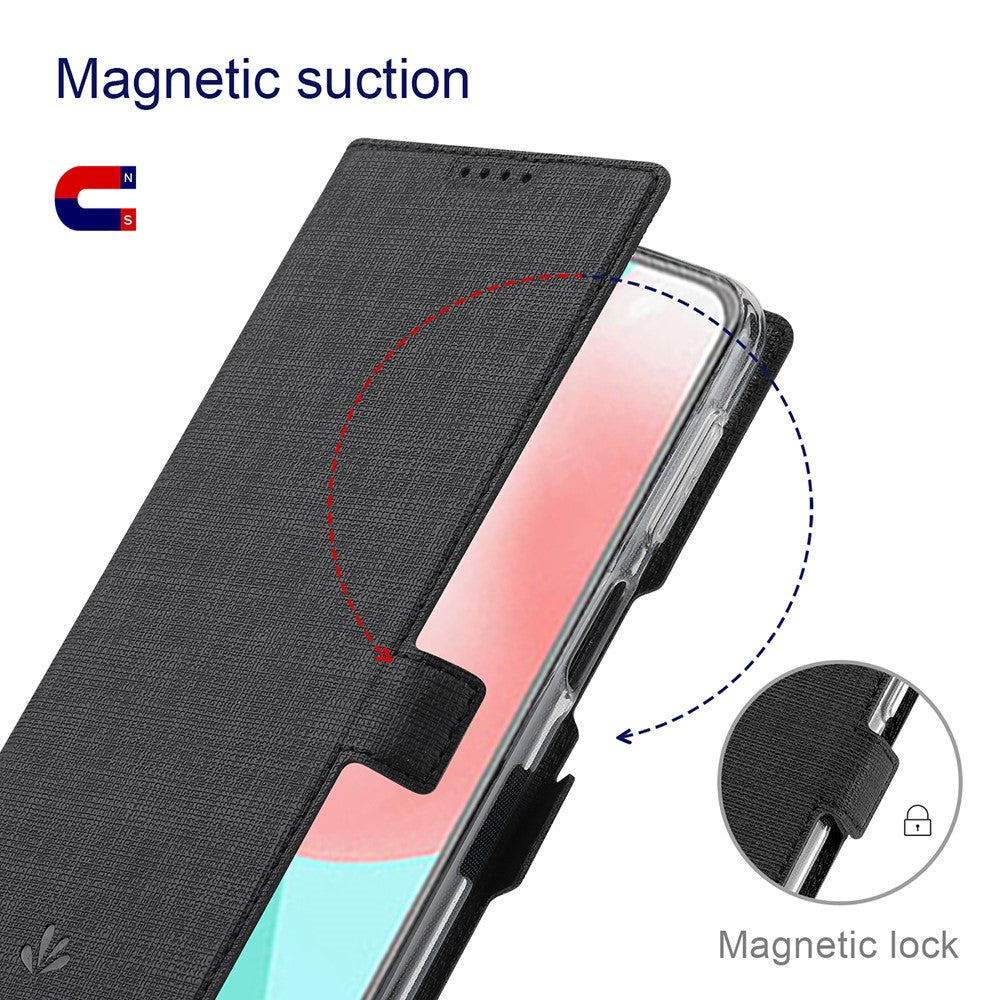 VILI DMK Double Card Holder Magnetic Clasp Leather Wallet Stand Cover for Samsung Galaxy A32 5G