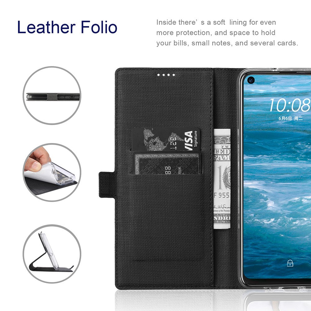VILI DMK Double Card Holder Magnetic Clasp Leather Wallet Stand Cover for Samsung Galaxy A32 5G