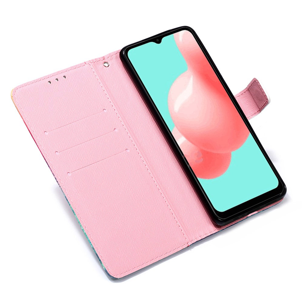 Pattern Printing Design Wallet Stand Leather Phone Case with Lanyard for Samsung Galaxy A32 5G