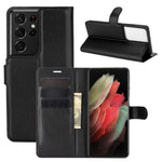 Litchi Texture Leather Phone Protective Cover with Wallet Stand Design for Samsung Galaxy S21 Ultra 5G