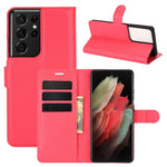 Litchi Texture Leather Phone Protective Cover with Wallet Stand Design for Samsung Galaxy S21 Ultra 5G