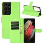 Litchi Texture Leather Phone Protective Cover with Wallet Stand Design for Samsung Galaxy S21 Ultra 5G