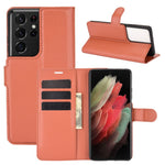 Litchi Texture Leather Phone Protective Cover with Wallet Stand Design for Samsung Galaxy S21 Ultra 5G