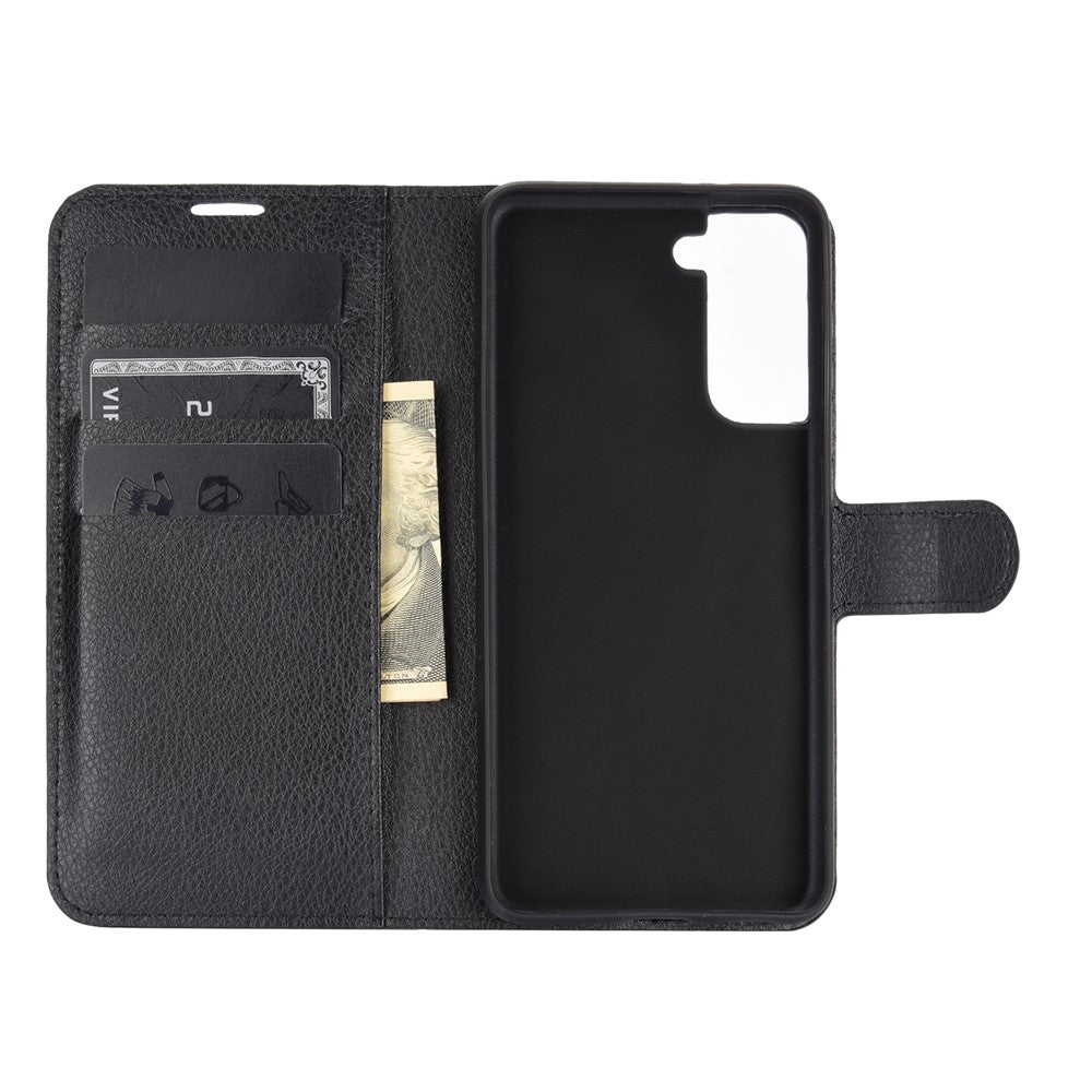 Litchi Texture Leather Phone Protective Cover with Wallet Stand Design for Samsung Galaxy S21+ 5G