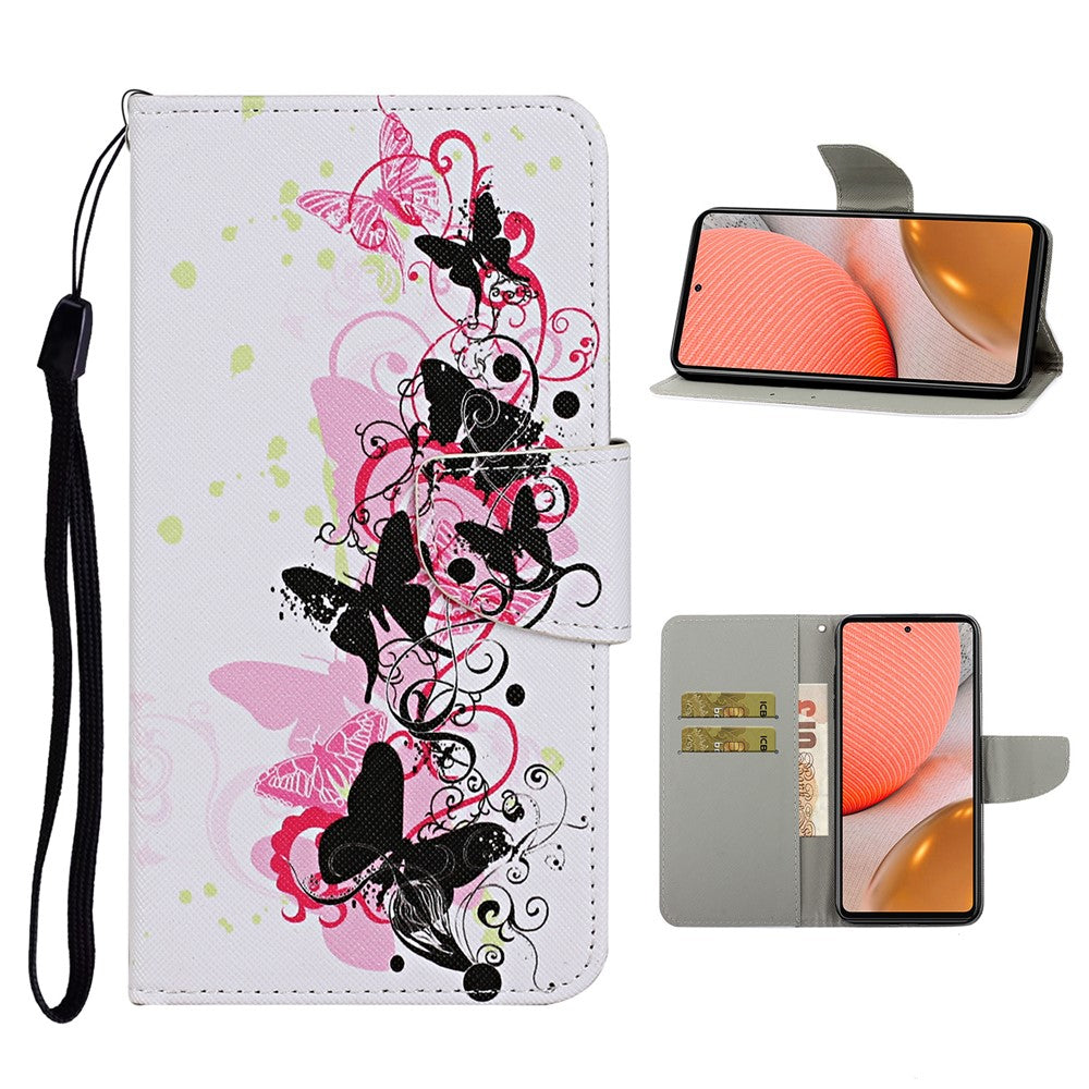 TPU + PU Leather Wallet Stand Phone Case with Lanyard for Samsung Galaxy A72 5G / A72 4G