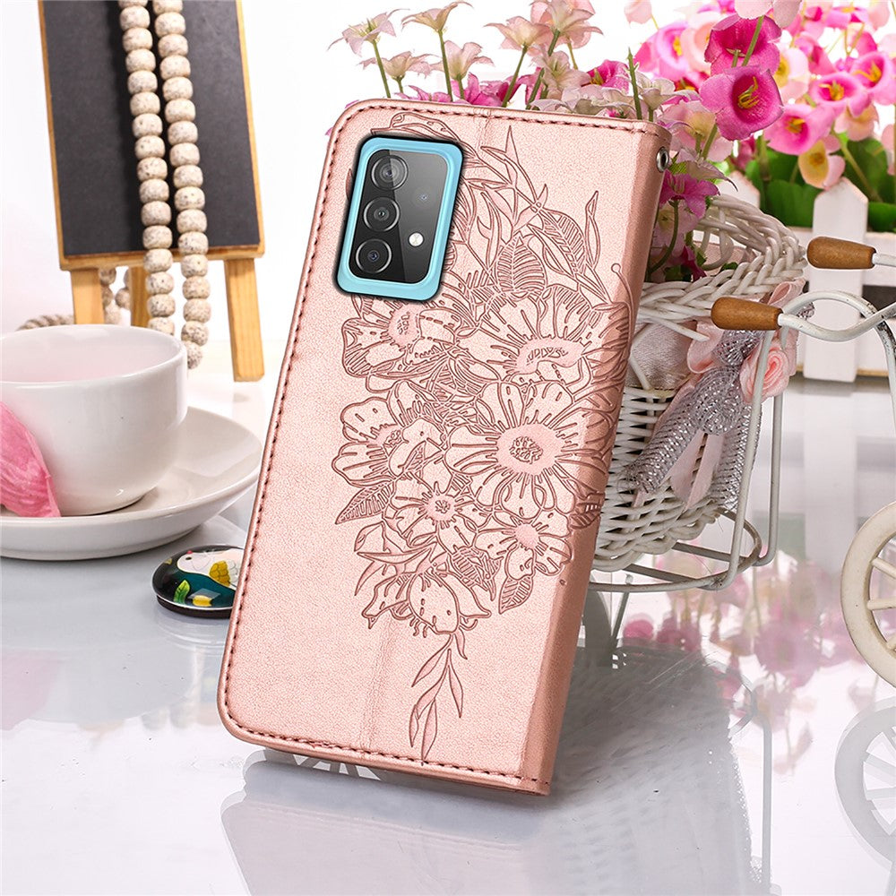 Läderfodral med fjärilsmönster och blommönster för Samsung Galaxy A52 4G/5G / A52s 5G