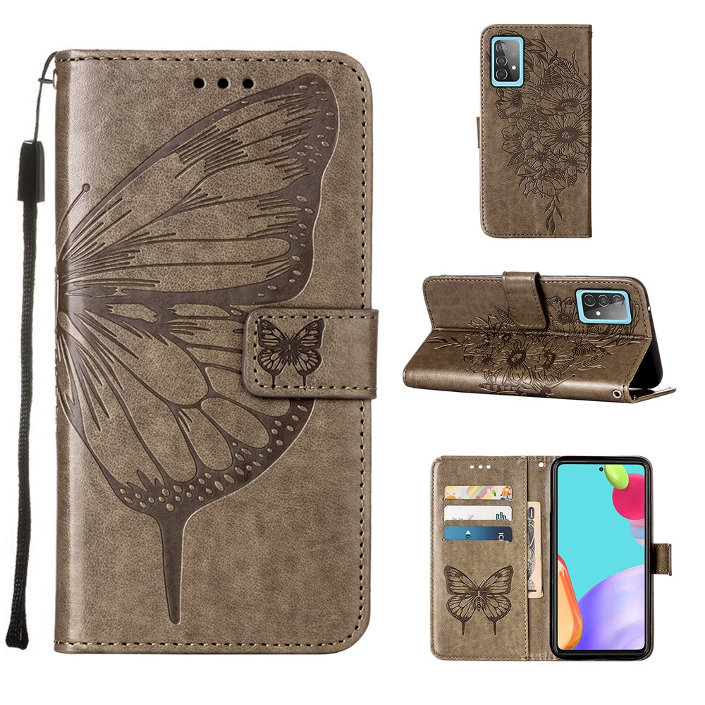 Läderfodral med fjärilsmönster och blommönster för Samsung Galaxy A52 4G/5G / A52s 5G